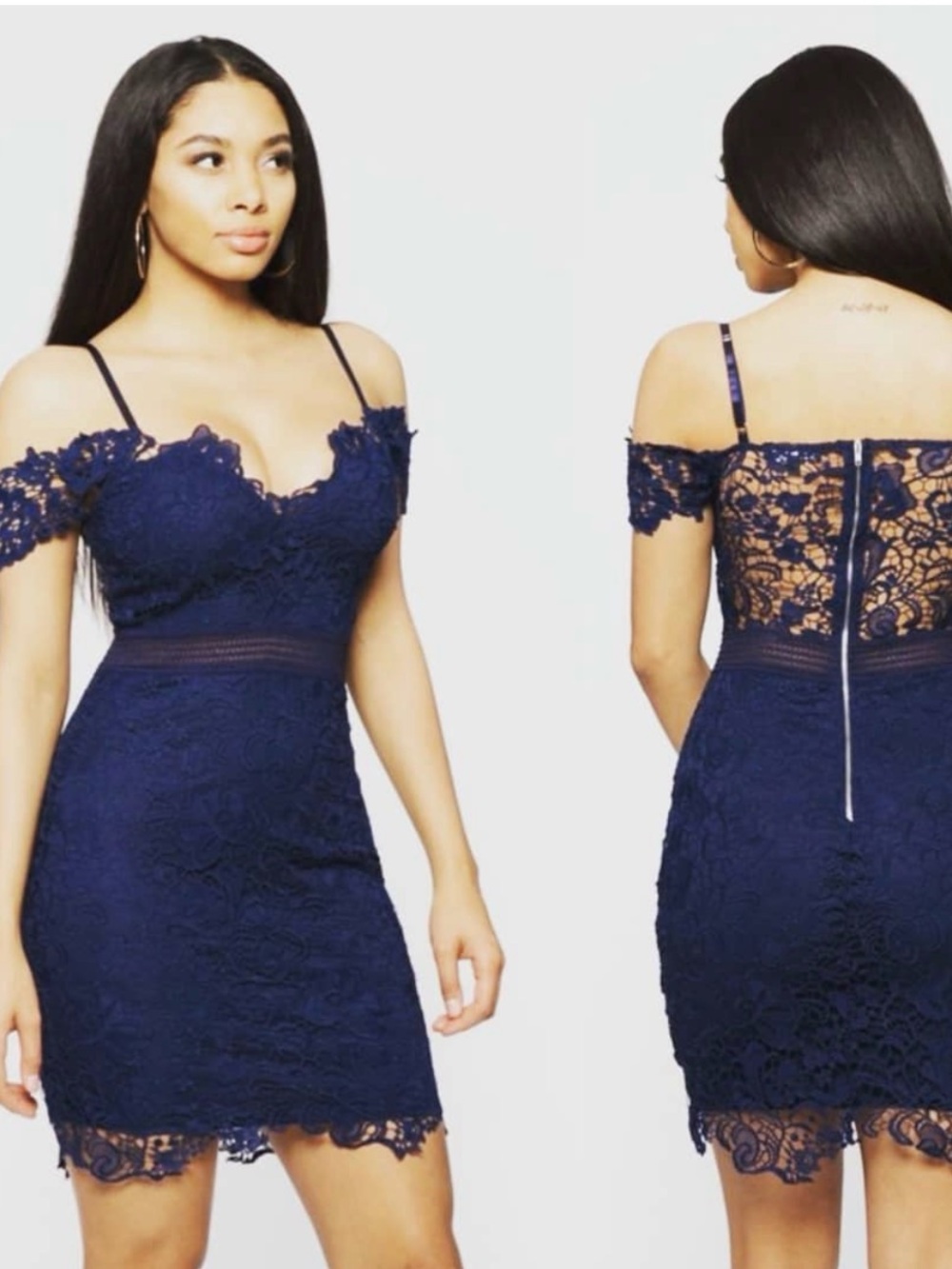 Entry Navy Blue Lace Off-Shoulder Mini Dress